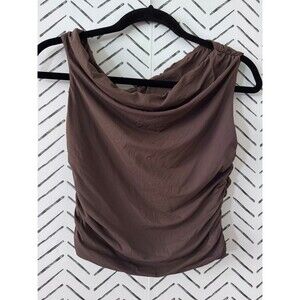 SUUKSESS Women's Brown Asymmetrical Draped Top Size Medium Shapewear‎ Basic
